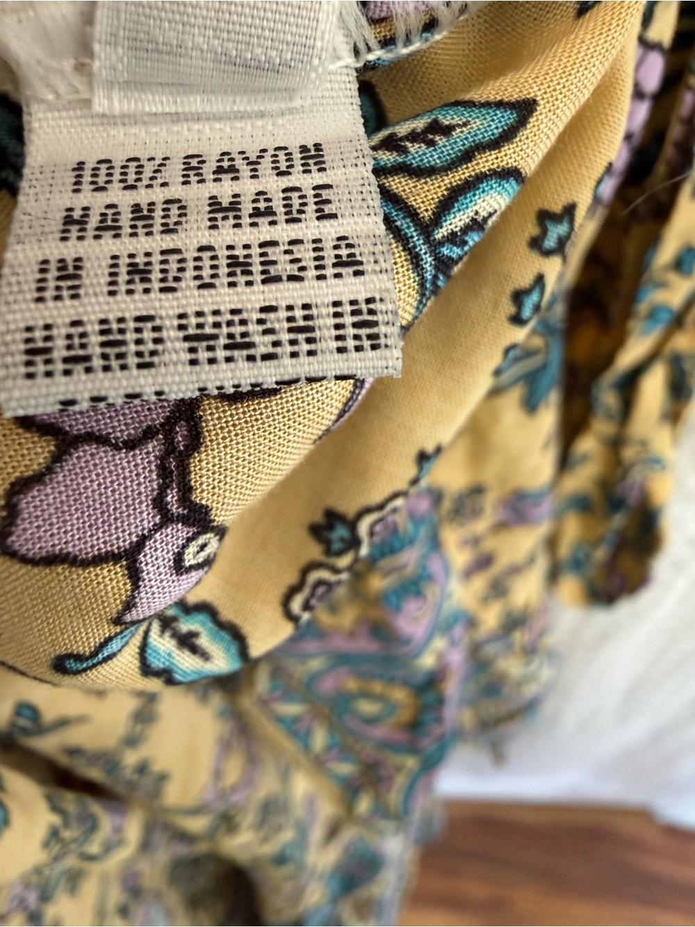 Aura Boho Floral Wrap Midi Dress Yellow Paisley Border Rayon Size L - Picture 7 of 8